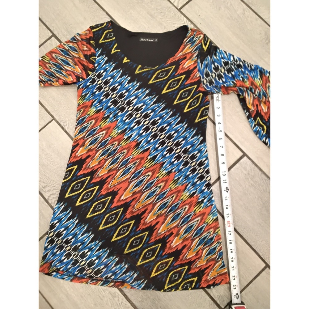 Mechant Womens Long Sleeve Ikat Geometric Print Mini Dress Multicolor Size M - Picture 6 of 8